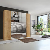 Zenith 250cm 5 Door Hinged Bianco Oak Mirrored Wardrobe - Pendle Village Furniture